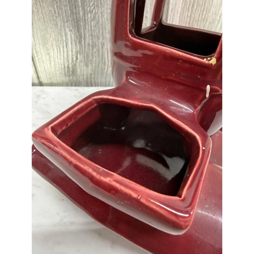 Vintage Ceramic Antique Car Planter Burgundy Red Model T Novelty Pottery Vases